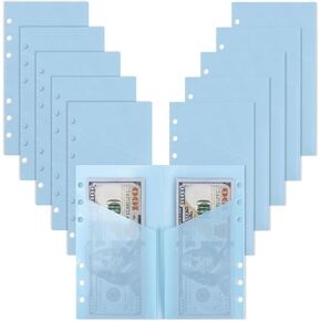 10pcs A6 Binder Cash Envelopes 6 Holes Opening Binder Pockets A6 Insert with 2 Pockets for Budgeting Money Binder Inserts Accessories and Supplies (Clear, A6)