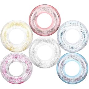 6 Pcs Glitter Pool Floats Inflatable Pool Tube Transparent Swimming Ring Bachelorette Party Floatie Colorful Disco Inner Tube for Adults, Bride Wedding Engagement Beach Party Favors