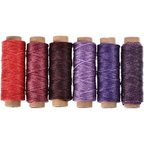 uxcell 6 Colors Leather Sewing Thread Set 55 Yards 175D/1mm Polyester Flat Waxed Cord for Hand Stitching Leather Bookbinding