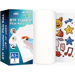 Rolls Film DTF Enlite DTF 13 "× 328 قدمًا - لفات أفلام A3+ DTF متميزة ، مباشرة إلى فيلم نقل الأفلام للمنسوجات تي شيرت مع طلاء مائي واحد ، استقبال الحبر العالي والاستقرار