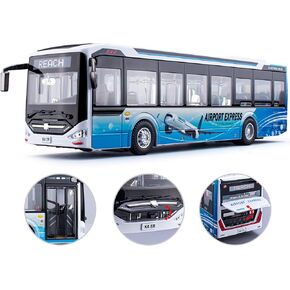 1/42 Diecast Bus Toys Cars, Metal City Bus Toy Vehicles with Light Up and Open-able Doors for Kids Boys Girls, 11.8"