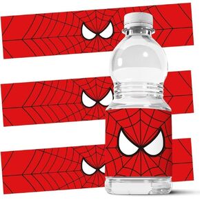 20 Red Spider Bottle Label Water Bottle Stickers Birthday Party Supplies for Girls Boys
