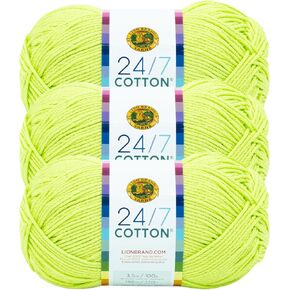 Lion Brand 24/7 Cotton Yarn, Lightweight Yarn for Knitting, Crocheting, and Crafts, Lime, 3 Pack