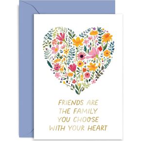Old English Co. Best Friend Birthday Card - Special Friendship Card for Friend, Floral Heart 'Friends Are Family You Choose With Your Heart' Quote Design For Her, Female Birthday Card | Blank Inside