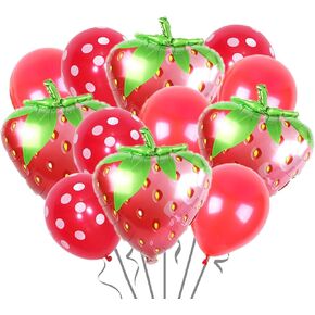 12 Pcs Strawberry Balloons Kit Cute Strawberry Balloons Strawberry Themed Birthday Party Decorations Girls Kids Baby Shower Wedding Fruit Party Supplies