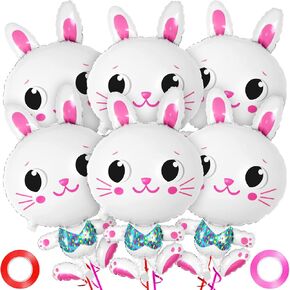 6 Pcs Easter Bunny Balloons, 32 Inch Large Bunny Head Rabbit Shaped Foil Balloons for Easter, Cute Mylar Bunny Balloons for Easter Party Decorations Bunny Themed Party Baby shower
