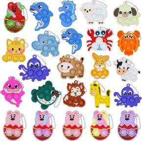 24PCS Easter Basket Stuffers with Animal Pop Fidget Toys - Prefilled Easter Toy Bulk for Kids, Easter Egg Hunt Prizes, Classroom Party Favors, Animal Keychain Gifts
