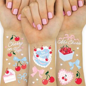 Xo ، Fetti So So Sweet Cherry Tattoos - 50 PCS Foil PCS | Girly Bachelorette ، عيد ميلاد لصالح ، ملحق حفلة الأطفال ، استحمام الطفل