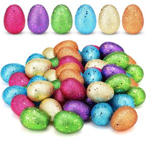 60 Pcs Plastic Easter Eggs Glitter Easter Fillable Eggs Bulk Empty Surprise Eggs for Easter Egg Hunt Basket Stuffer Fillers School Classroom Prize Award Party Favor Toy Treats Gift, 6 Colors