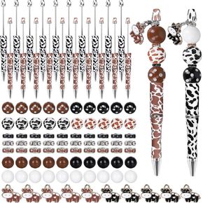Whaline 110pcs Cow Beadable Ades Beadable Print Print Print Print Bens مع 30PCS SPACER BEADS 40PCS حبات خشبية 10 مساءً قلادة البقرة للطلاب