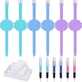 Geyee Wearable Silicone Watch Shape Memo Wrist Band with Ballpoint Pens and Erasers, Waterproof Reusable Writable Erasable Memo Watchband for Veterinarian Nurse Gift Supplies (6 Set)