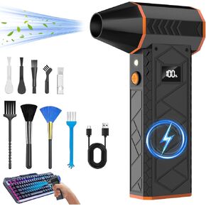 10000mAh Compressed Air Duster with Two LED Light-180000RPM Electric Mini Blower, 4-Gear Adjustable Air Blower Rechargeable Cordless PC Cleaning Kit for Keyboard, Computer, Car, Snow, Home, Black in Saudi Arabia