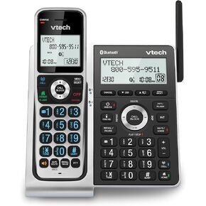 VTech VS113-5 Extended Range 5 Handset Cordless Phone for Home with Call Blocking, Connect to Cell Bluetooth, 2" Backlit Screen, Big Buttons, and Answering System, Silver & Black