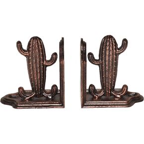 Decorative Bookends Cactus,Heavy Duty Vintage Cast Iron Book Ends Book Stopper Holder for Shelves Living Room Office Home Decor, Antique Bronze, 1Pair/2Piece