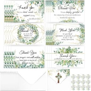 Funeral Thank You Cards with Envelopes: 24 Pcs Christian Sympathy Thank You Card for Funeral with Envelopes &Stickers, Bereavement Cards for Family Friends Loved Ones, Blank Inside(Cross and Rose)