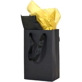 JUNESHE Gift Bags with Handles &Tissue Paper,4 Pack Small Black Gift Bags,5"×3"×8" Gift Wrap for Wedding, Birthday, Shopping, Thanksgiving, Christmas