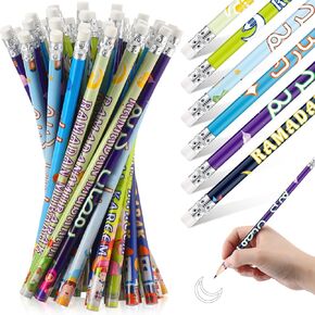 Crtiin 48 Pcs Ramadan Pencils Ramadan Mubarak Party Favors Novelty Toy Muslim Kids Gifts Bright School Party Supplies for Kids Students Classroom Learning Activities (Eid Style)