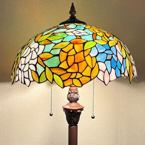 Capulina Tiffany Floor Lamp 2-Light 16X16X63 Inches Wisteria Style Stained Glass Standing Reading Light for Living Room Bedroom Home Office