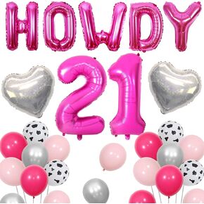 Howdy 21st Cowgirl Birthday Decorations Disco Western Cowgirl 21st Birthday Decor with Howdy 21 Balloon Banner Cow Theme Love Heart Balloon Retro Horse Rodeo Party Supplies
