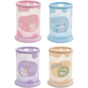School Supplies,Pencil Holder for Desk Organizers,Cute Pencil Cup,Plastic Pen Cup,Portable Detachable Pen Holder,For Boys,Girls,kids,Teen(4Pack,Blue Cow,Purple Cat,Pink Rabbit,Yellow Dinosaur)