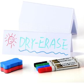 12 Pcs Dry Erase Name Tent Cards for Table, Reusable Name Cards 8.75" x 3" Desk Name Tents Sets with Dry Erase Markers and Erasers, Facilitate Effective Organization of Meetings and Classes