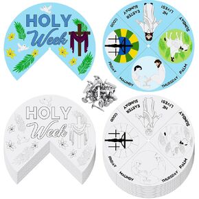 Noveread 24 Sets Color Your Own Holy Week Wheel Crafts for Kids DIY Religious Easter Crafts Kits Holy Week Crafts for Easter Sunday School Classroom Activities