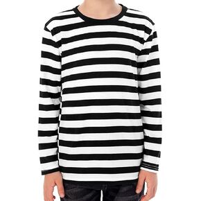 Ezsskj Boys Black White Striped Shirt Kids Mime Costume Pugsley Addams Costume hamburglar Costume Robber Tshirt