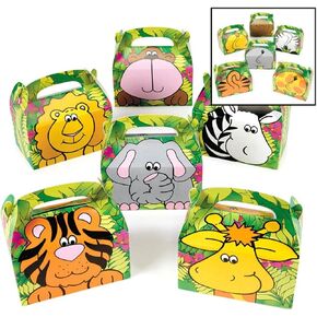 Adorox 12 Boxes Jungle Safari Zoo Animal Cardboard Favor Treat Boxes Birthday Party Goody Bags Lion Tiger Elephant Zebra Hippo Giraffe