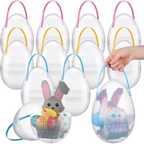 Suzile 12 Pcs Giant Easter Eggs 10 Inch Fillable Eggs Jumbo Eggs with Handles Plastic Easter Extra Large Eggs Stands Upright Egg Containers Egg Shaped Buckets for Easter Hunt Decoration