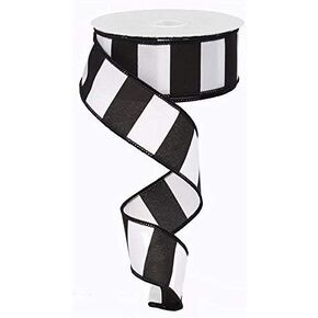 Wide Stripe Black & White Wired Edge Ribbon - 10 Yards (1.5")