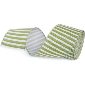 White and Brown Striped Wired Ribbon, Wired Edge Ribbon for Craft Supplies, 2.5""x10yds (Brown)