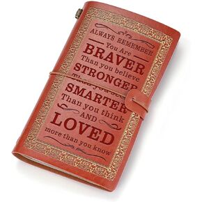 Motivational Leather Refillable Journal Notebook Always Remember You are Braver Than You Believe Encouragement Gifts for Friend Family (AL Pink)