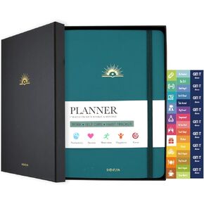 2025 Leather Undated Daily Planner - Weekly/Monthly Life Planner, Organizer, Productivity Journal for Goals & Time Management | Gift Box Included | A5 Hardcover with Stickers (Dark Green)