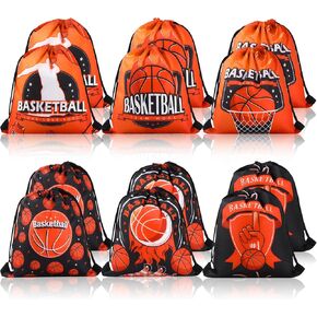 Rumia 12 Pcs Basketball Party Favor Drawstring Bags, Basketball Themed Birthday Party Goodie Bags Treat Bag, Basketball Sports Gym Gift Bags Christmas Gift Bag for Basketball Party Supplies