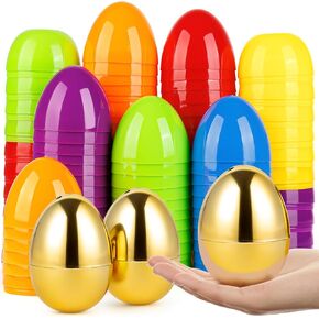 V-Opitos 36 Plastic Easter Eggs with 2 Golden Eggs, 3.5'' Bulk Empty Easter Eggs, Hinged Fillable Eggs for Easter Egg Hunt, Surprise Eggs, Basket Stuffers Fillers, Easter Party Favor for Kids