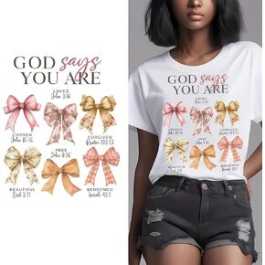God Says You are Bow Bowtie Flower Leaf Iron On Transfers for T-Shirts Rub on Transfers Stickers Vinyl Ready to Press Stickers Iron on Decals for T-Shirts Clothing Hoodie DIY Crafts