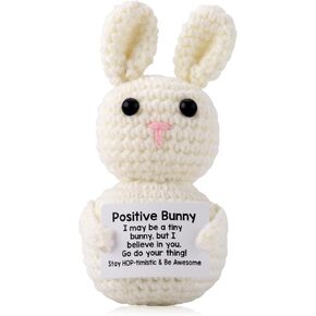 TOYMIS Positive Knitted Bunny, Mini Emotional Bunny Animals Support Gift Cute Handmade Crochet Rabbit Doll with Inspirational Card for Women Friend Birthday Christmas Graduation Valentines Easter