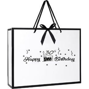 VFUNZA 60th Birthday Gift Bag for women/Men, 60 Years Old Birthday Decorations, Birthday Gift Ideas, 13" Luxurious Black Edge White Gift Bags