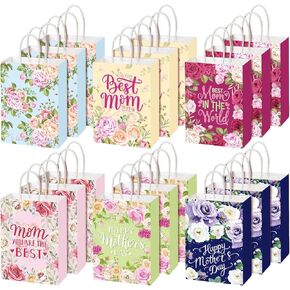 Motiskyy 30 PCS Mother's Day Gift Bags with Handle Multicolor Carnation Happy Mother's Day Bag Bulk for the Best Mom Paper Treat Wrap Gift Bags Mothers Theme Party Supplies, 8.3 x 5.9 x 3.2 Inch