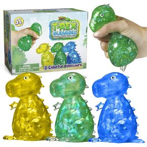 YoYa Toys Gleameez T-Rex Stress Ball Fidget Toy | Glittery Dinosaur Squeeze Toy for Anxiety Relief, Stress, Anger Management, Occupational Therapy | Colorful Squishy Ball for Kids & Adults | 3 Pack