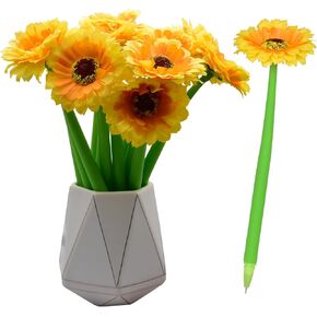 12Pcs Artificial Flowers Ballpoint Pens Creative Sunflower Rollerball Pen Black 0.5mm Gel Ink Pen for School Office Supplies, Party Favor Decor - Yellow Sunflower B