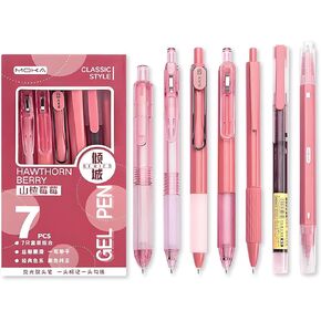 Chris.W 7 Pcs Gel Pens 0.5mm Black Ink Pens Fine Point Smooth Writing Click Pens Fast Dry Retractable Pens for Journaling Note Taking Office School Student Supplies Women Men Gifts (Pink)