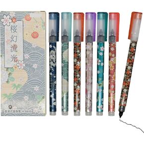 Maydahui 12 PCS Cherry Blossom Liquid Pen Novelty Flower Rollerball Gel Pens Romantic Floral Printing Pen Quick Dry Black Ink for School Women Office Party