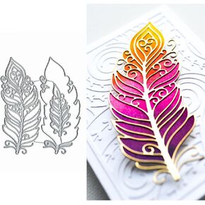 2pcs قطع ريشة ريشة المعادن قطع ، عيد الميلاد دانتيل قطع زهرة يموت قطع الإستنسل لدعوة DIY Scrapbooking الألبوم الزخرفي ورقة النقش.