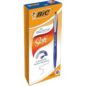 Bic Atlantis Classic Retractable Ball Pens - Box of 12- Black Colour- Medium Point (1.0 mm) - Soft Rubber Grip