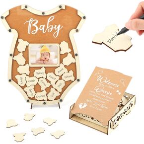 82 Pcs Baby Shower Guest Book,Baby Shower Decorations Alternatives Set Baby Shower Guestbook with Photo Frame Baby Sonogram Frame Keepsake 80 Wood Slices Guest Book for Birthday ﻿