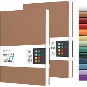 A5 Notebook Soft Cover Journal for Writing, 256-Page 100 gsm Lined Paper Softcover Faux Leather Notebook for Women, Travelers, Cute Small Bullet Soft Journal 2-Pack (Lavender-Purple)