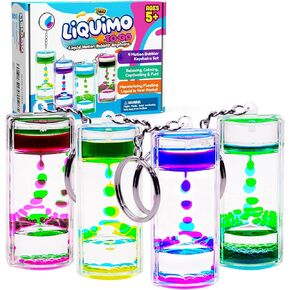 Yoya Toys Liquimo to Go Toys للأطفال - مجموعة من 4 سلاسل مفاتيح Bublber السائلة - توقيت سائل للعب ، لعبة تهدئة للأطفال ، سلسلة مفاتيح تململ ، هدايا تخفيف الإجهاد وفضلات الحفلات