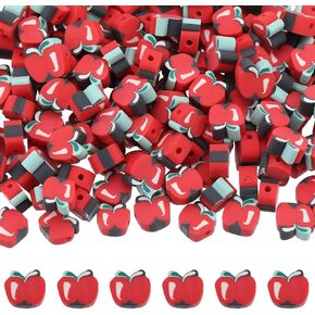 SUNNYCLUE 1 Box 200PCS Apple Polymer Clay Beads Fruit Clay Beads Red Apples Back to School Teacher Slice Shape Loose Spacer Beads Bulk for Jewelry Making Beading DIY Bracelets Necklace Craft Supplies