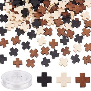 SUNNYCLUE 150Pcs Wooden Cross Beads Natural Wood Cross Bead Mini Unfinished Wood Beaded Blessing Rosary Spacer Loose Beads for Sunday School Craft Easter Bracelet Necklace Eid Ramadan Decoration